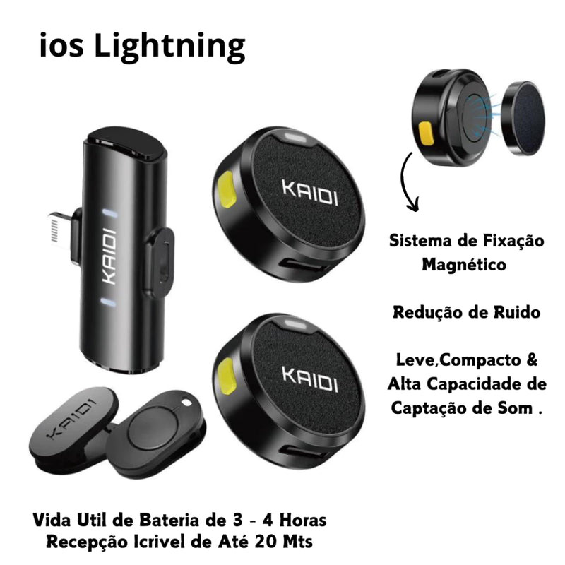 Microfone de Lapela Profissional Duplo Sem Fio Anti-Ruído – Kit para Celular & Tablet
