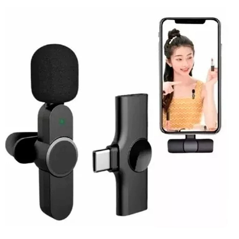 Microfone de Lapela Sem Fio Tipo-C para Celular, Vlog, Live e Entrevistas – Alta Qualidade de Áudio