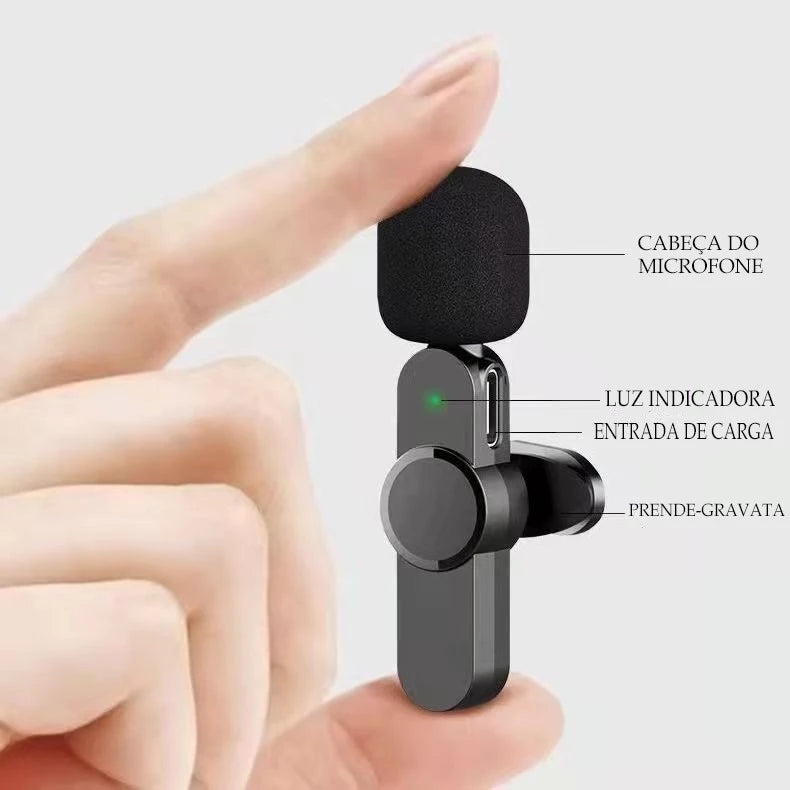 Microfone de Lapela Sem Fio Tipo-C para Celular, Vlog, Live e Entrevistas – Alta Qualidade de Áudio