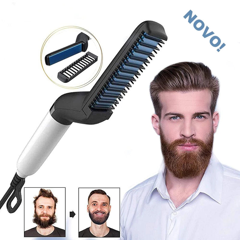 Chapinha Pente Modelador Portátil Masculino – Alisador de Barba e Cabelo, Compacto, Bivolt