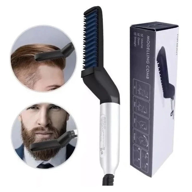Chapinha Pente Modelador Portátil Masculino – Alisador de Barba e Cabelo, Compacto, Bivolt
