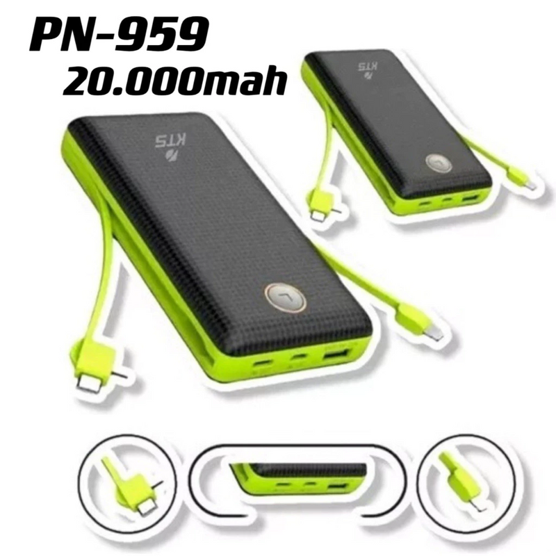 Power Bank 20000 mAh PN-959 – Carregador Portátil Rápido USB / Entrada Tipo-C e USB-A